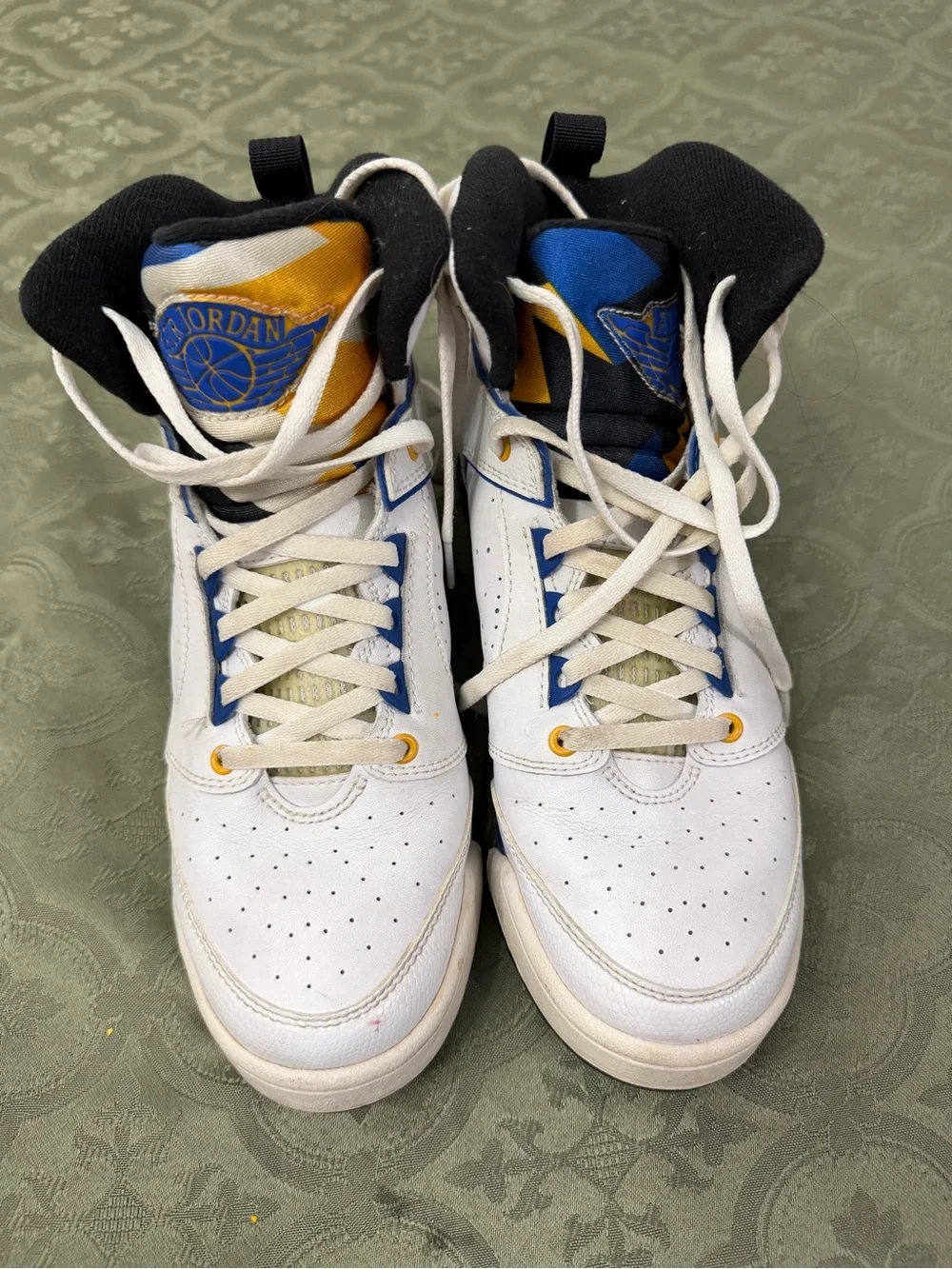 Nike air Jordan sixty White Sneakers with Blue & Yellow Accents size 6.5Y